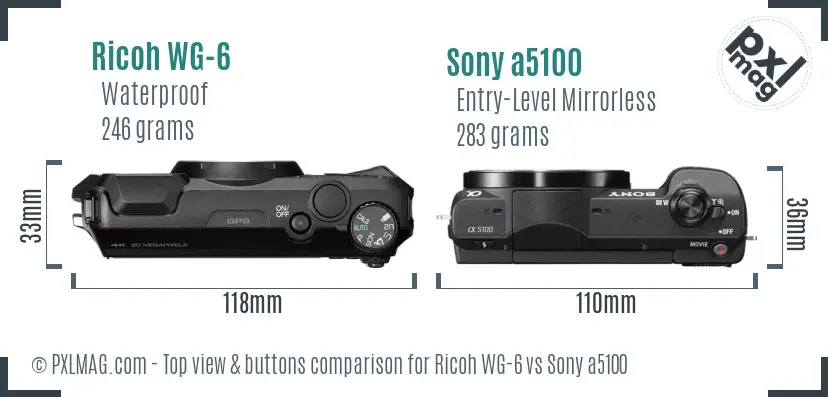 Ricoh WG-6 vs Sony a5100 top view buttons comparison