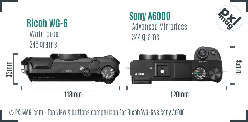 Ricoh WG-6 vs Sony A6000 top view buttons comparison