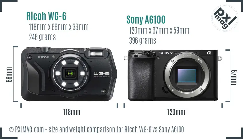 Ricoh WG-6 vs Sony A6100 size comparison