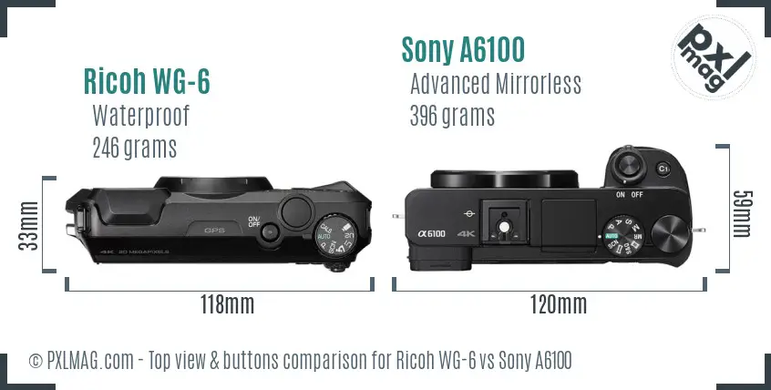 Ricoh WG-6 vs Sony A6100 top view buttons comparison