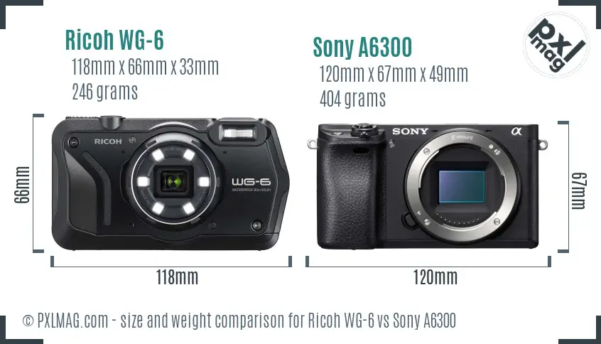 Ricoh WG-6 vs Sony A6300 size comparison