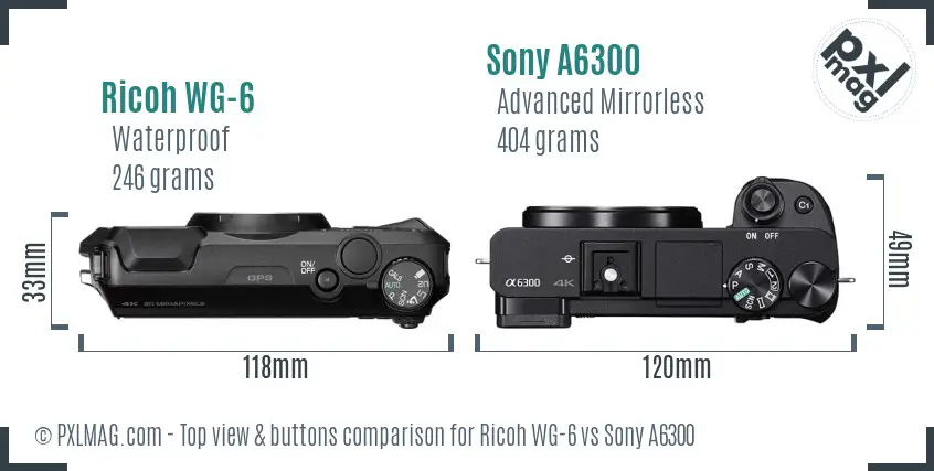Ricoh WG-6 vs Sony A6300 top view buttons comparison