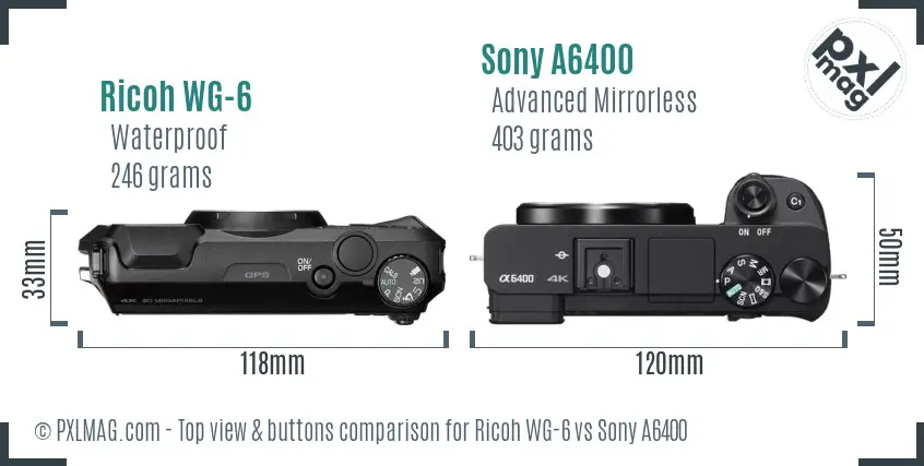 Ricoh WG-6 vs Sony A6400 top view buttons comparison