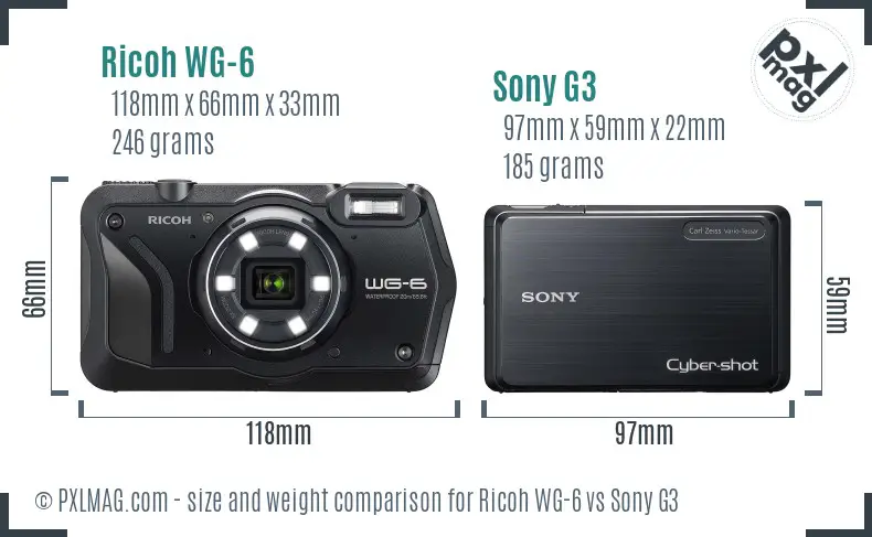 Ricoh WG-6 vs Sony G3 size comparison