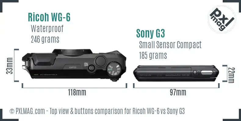 Ricoh WG-6 vs Sony G3 top view buttons comparison