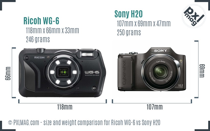 Ricoh WG-6 vs Sony H20 size comparison