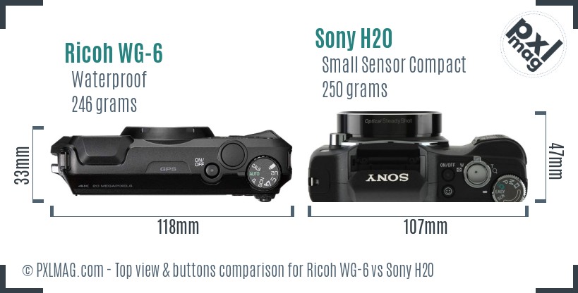 Ricoh WG-6 vs Sony H20 top view buttons comparison