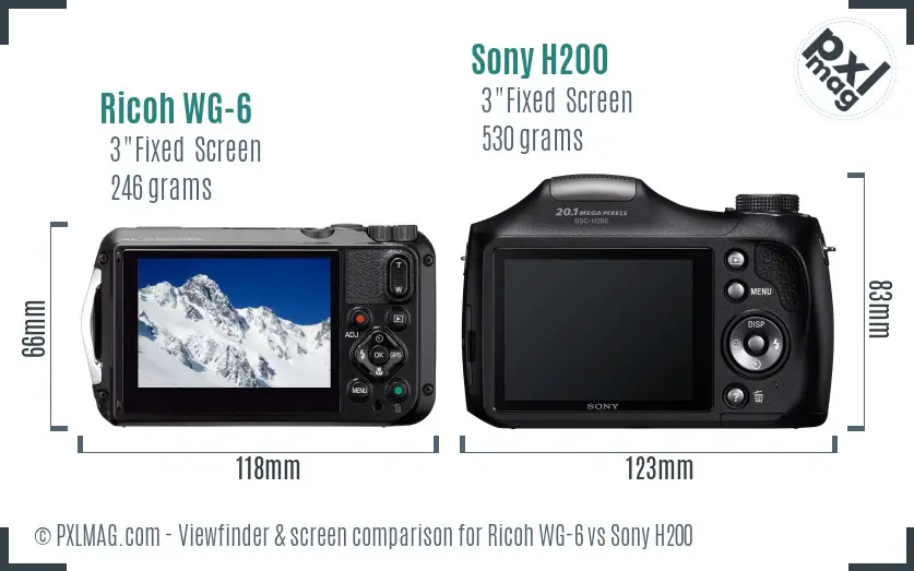 Ricoh WG-6 vs Sony H200 Screen and Viewfinder comparison Ricoh WG-6 vs Sony H200 Screen and Viewfinder comparison