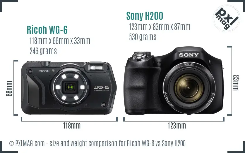 Ricoh WG-6 vs Sony H200 size comparison Ricoh WG-6 vs Sony H200 size comparison