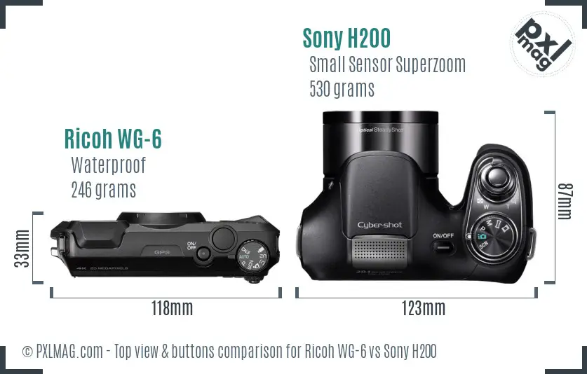 Ricoh WG-6 vs Sony H200 top view buttons comparison Ricoh WG-6 vs Sony H200 top view buttons comparison
