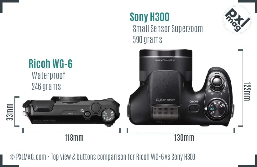 Ricoh WG-6 vs Sony H300 top view buttons comparison Ricoh WG-6 vs Sony H300 top view buttons comparison