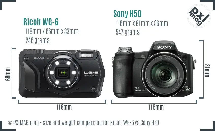 Ricoh WG-6 vs Sony H50 size comparison Ricoh WG-6 vs Sony H50 size comparison