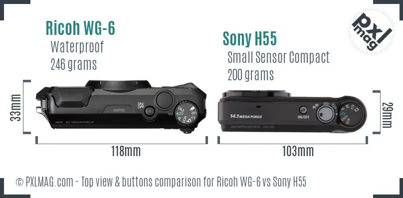 Ricoh WG-6 vs Sony H55 top view buttons comparison