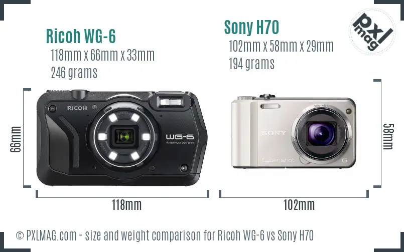 Ricoh WG-6 vs Sony H70 size comparison