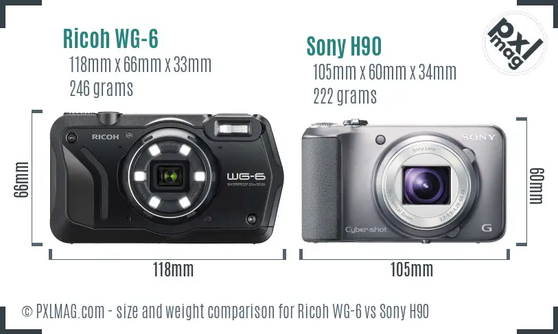 Ricoh WG-6 vs Sony H90 size comparison