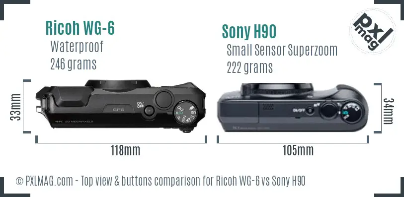 Ricoh WG-6 vs Sony H90 top view buttons comparison