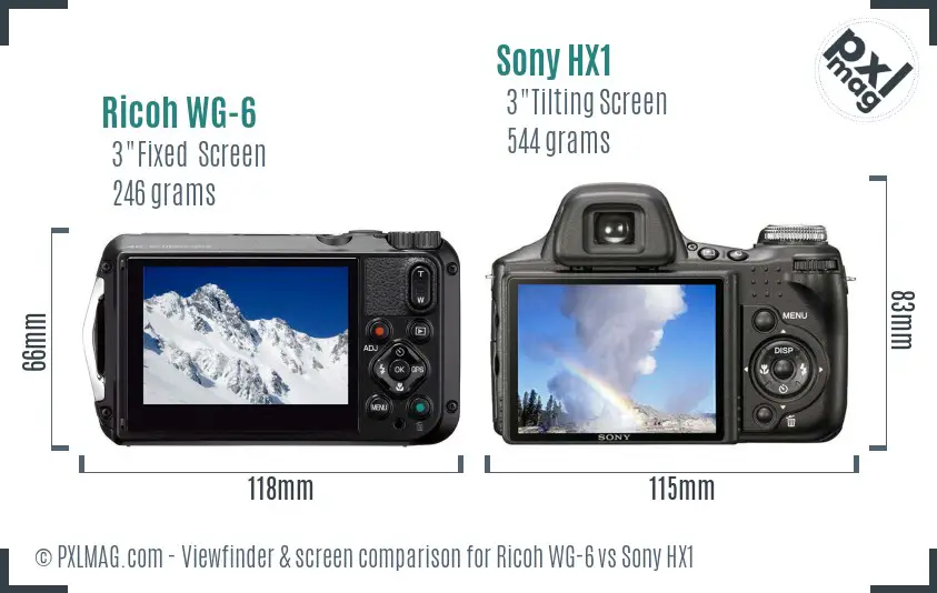 Ricoh WG-6 vs Sony HX1 Screen and Viewfinder comparison