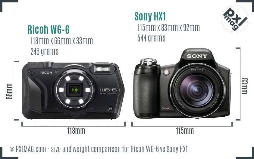 Ricoh WG-6 vs Sony HX1 size comparison