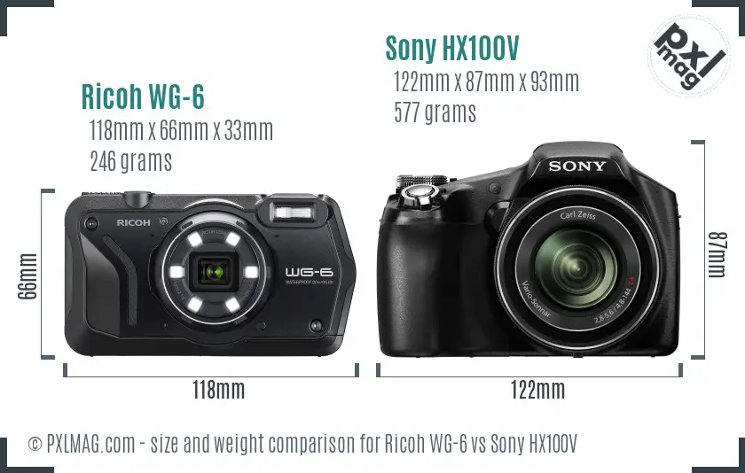 Ricoh WG-6 vs Sony HX100V size comparison