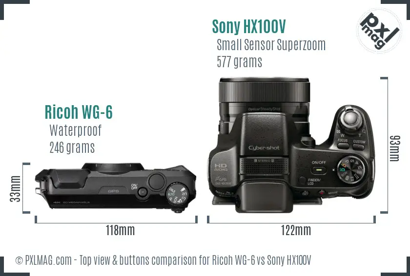 Ricoh WG-6 vs Sony HX100V top view buttons comparison