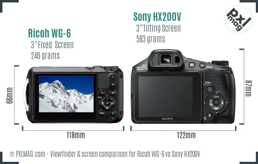 Ricoh WG-6 vs Sony HX200V Screen and Viewfinder comparison