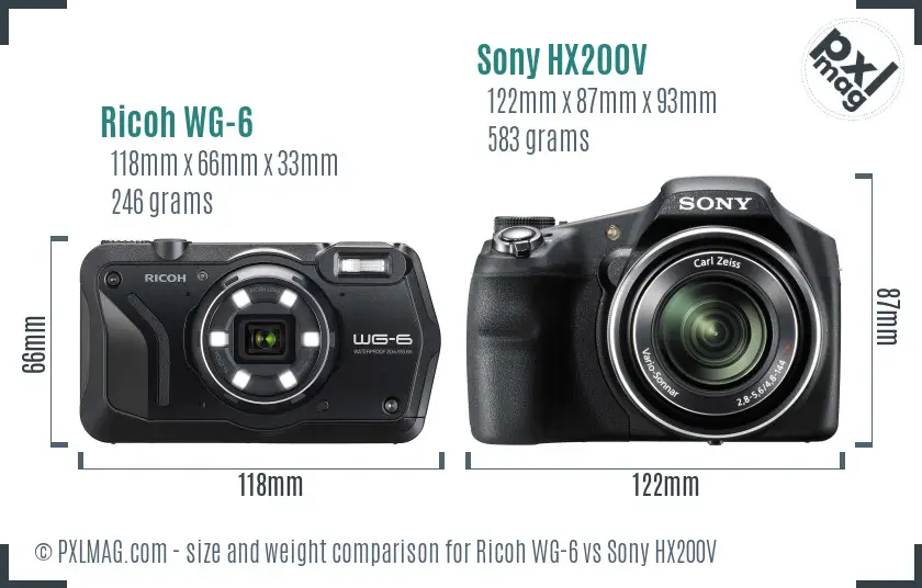 Ricoh WG-6 vs Sony HX200V size comparison