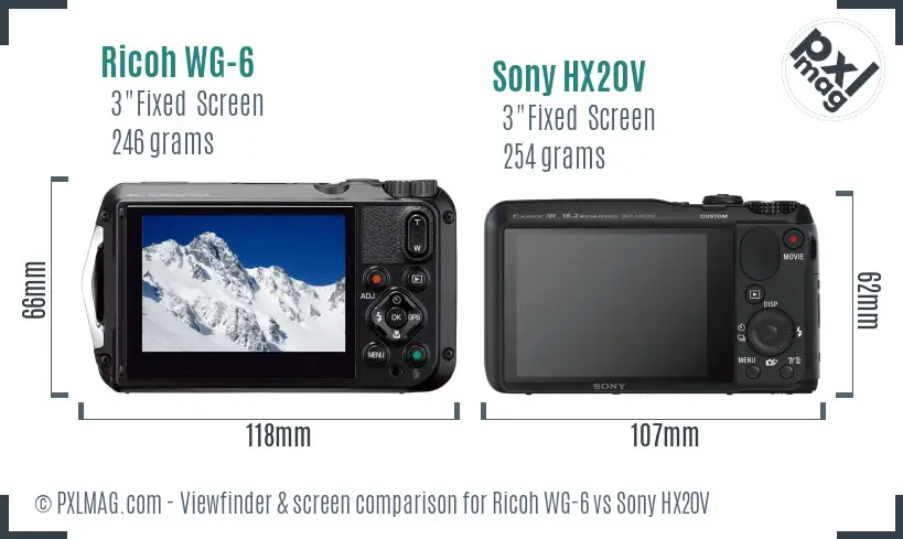 Ricoh WG-6 vs Sony HX20V Screen and Viewfinder comparison