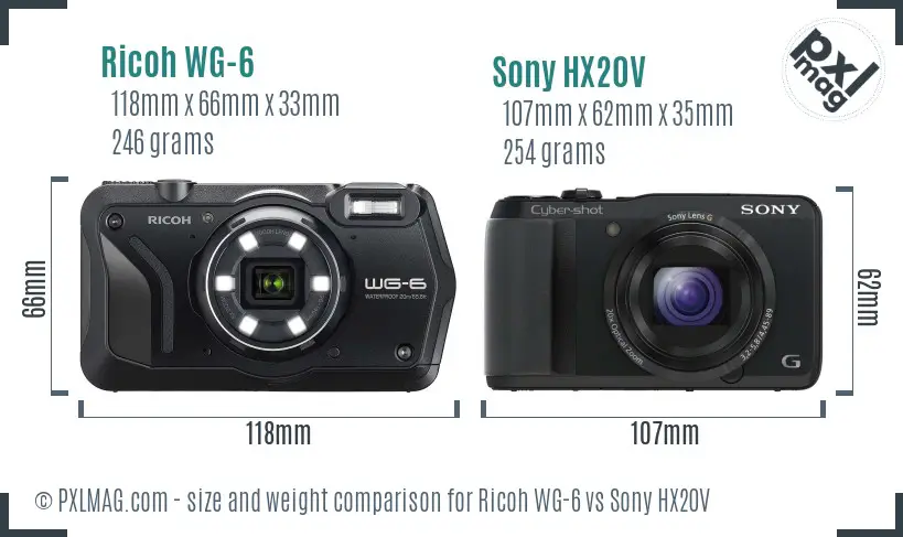 Ricoh WG-6 vs Sony HX20V size comparison