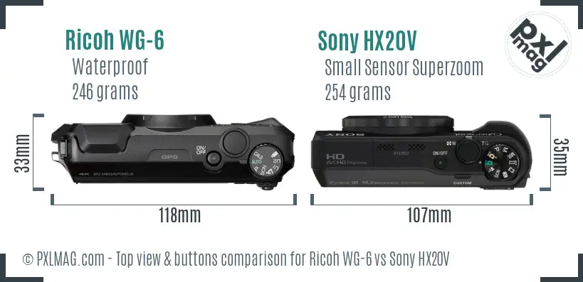 Ricoh WG-6 vs Sony HX20V top view buttons comparison