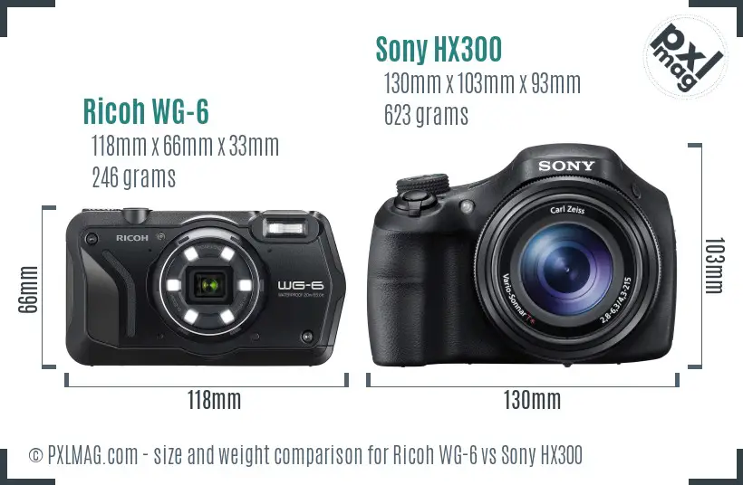 Ricoh WG-6 vs Sony HX300 size comparison