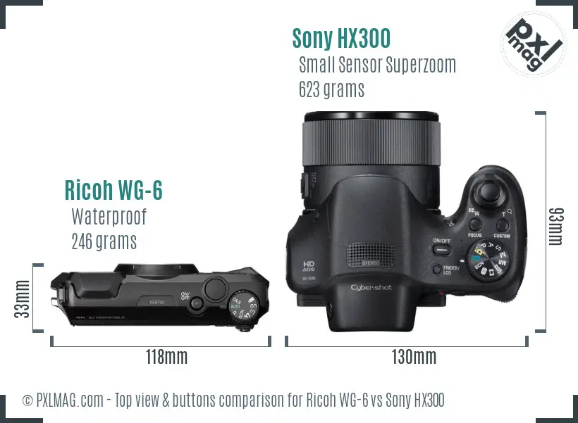 Ricoh WG-6 vs Sony HX300 top view buttons comparison