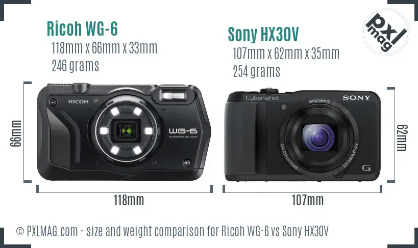 Ricoh WG-6 vs Sony HX30V size comparison