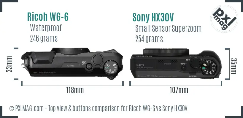 Ricoh WG-6 vs Sony HX30V top view buttons comparison