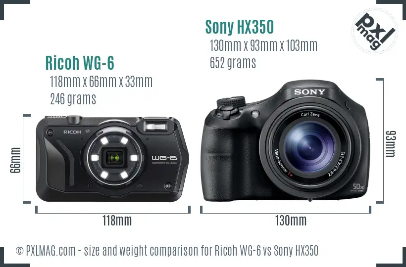 Ricoh WG-6 vs Sony HX350 size comparison Ricoh WG-6 vs Sony HX350 size comparison