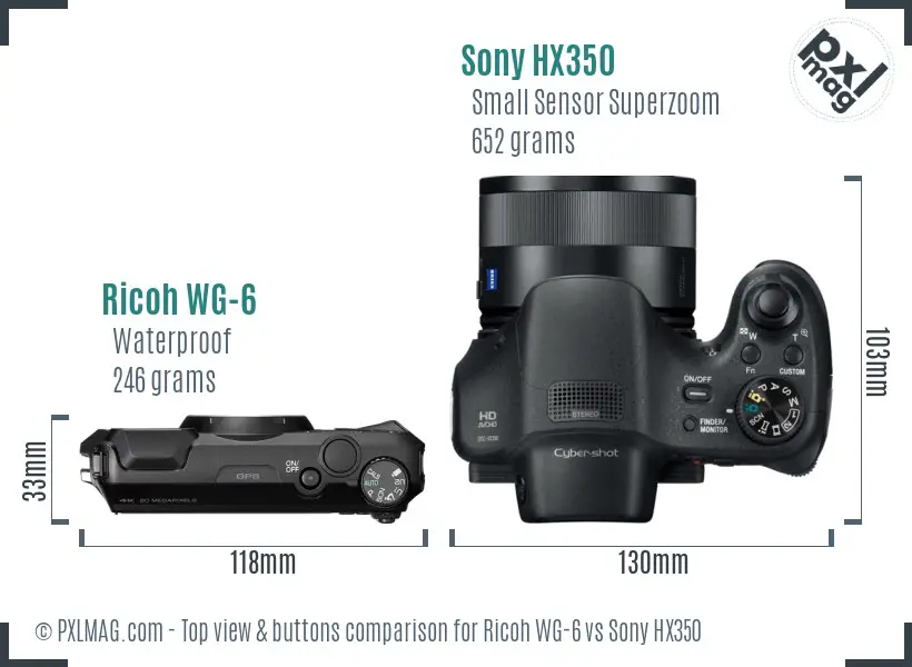 Ricoh WG-6 vs Sony HX350 top view buttons comparison Ricoh WG-6 vs Sony HX350 top view buttons comparison