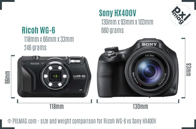 Ricoh WG-6 vs Sony HX400V size comparison