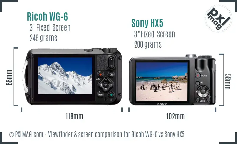 Ricoh WG-6 vs Sony HX5 Screen and Viewfinder comparison
