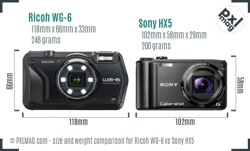 Ricoh WG-6 vs Sony HX5 size comparison
