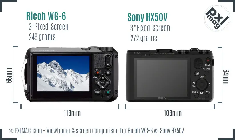 Ricoh WG-6 vs Sony HX50V Screen and Viewfinder comparison