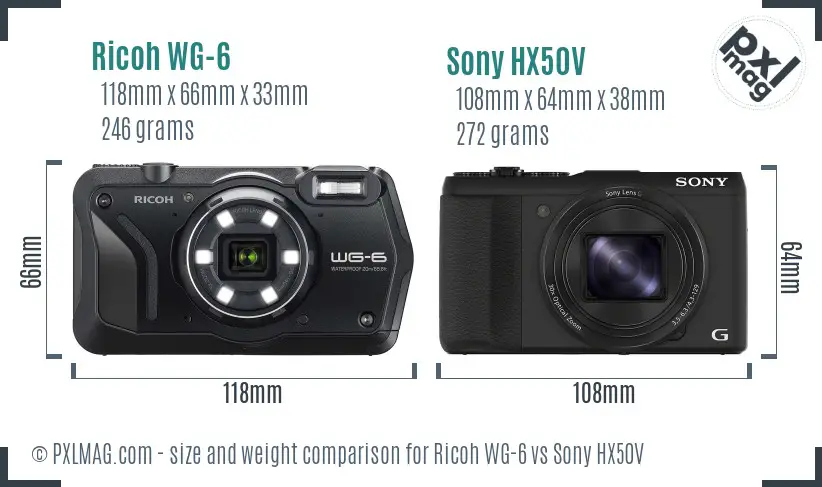 Ricoh WG-6 vs Sony HX50V size comparison