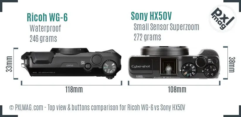 Ricoh WG-6 vs Sony HX50V top view buttons comparison