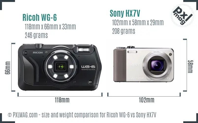 Ricoh WG-6 vs Sony HX7V size comparison