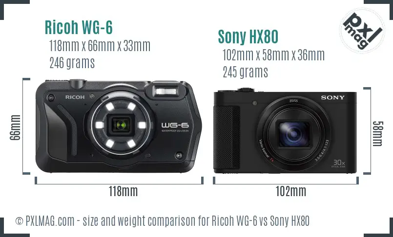 Ricoh WG-6 vs Sony HX80 size comparison