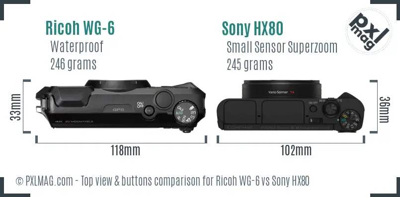 Ricoh WG-6 vs Sony HX80 top view buttons comparison