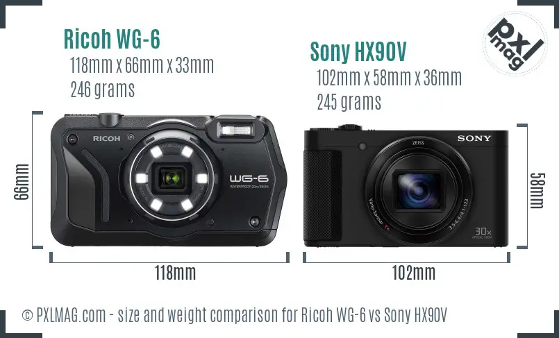 Ricoh WG-6 vs Sony HX90V size comparison