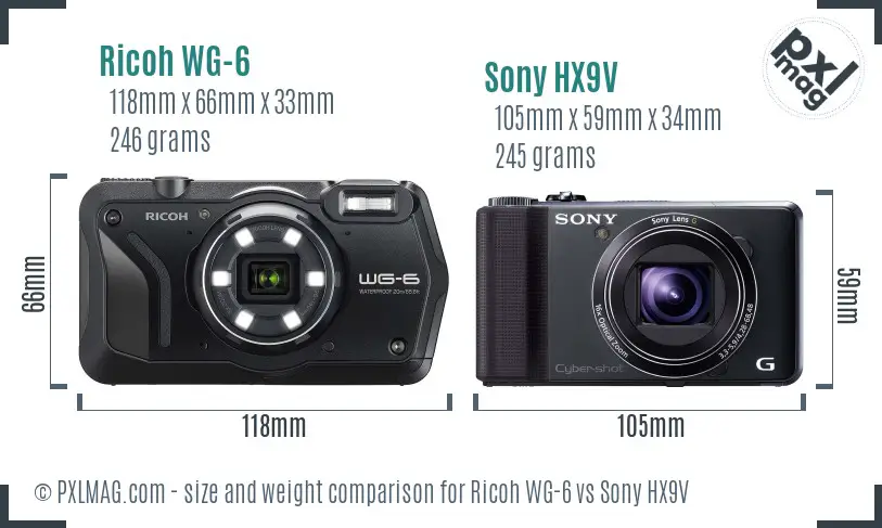 Ricoh WG-6 vs Sony HX9V size comparison