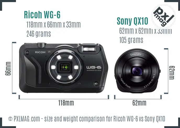 Ricoh WG-6 vs Sony QX10 size comparison