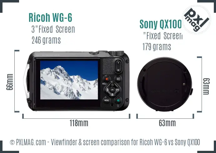 Ricoh WG-6 vs Sony QX100 Screen and Viewfinder comparison
