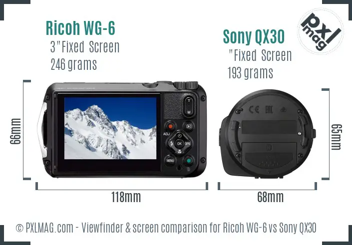 Ricoh WG-6 vs Sony QX30 Screen and Viewfinder comparison