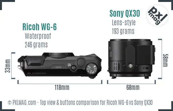 Ricoh WG-6 vs Sony QX30 top view buttons comparison